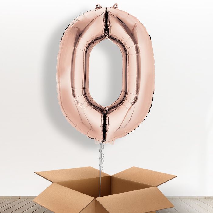 Big Rose Gold Number 0 Balloon Number in a Box - Giant Number | Small Indoor Plants