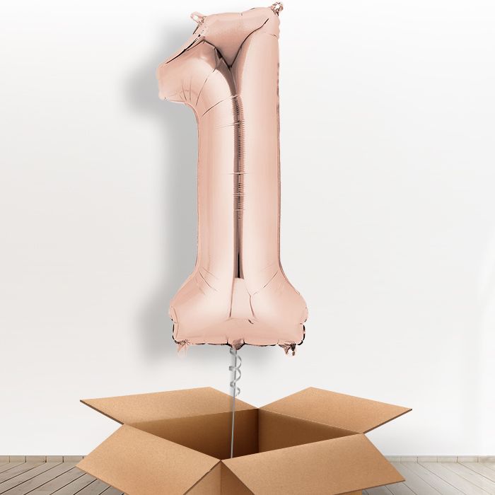 Rose Gold Number 1 Balloon Inflated in a Box - Giant Number | Small Indoor Plants