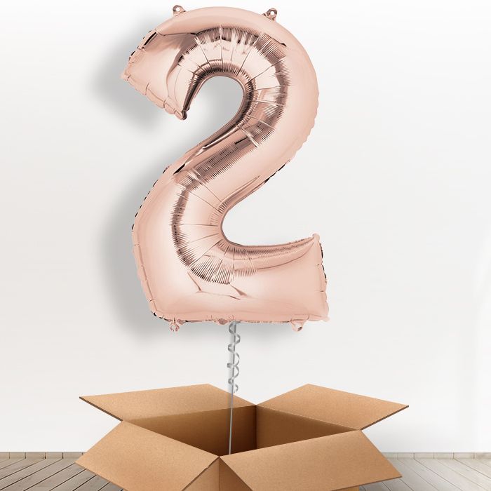 Big Rose Gold Number 2 Balloon Number in a Box - Giant Number | Small Indoor Plants