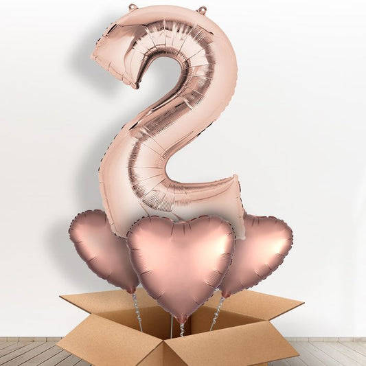 Big Rose Gold Number 2 Balloon Number in a Box - Giant Number and 3 Balloons | Small Indoor Plants