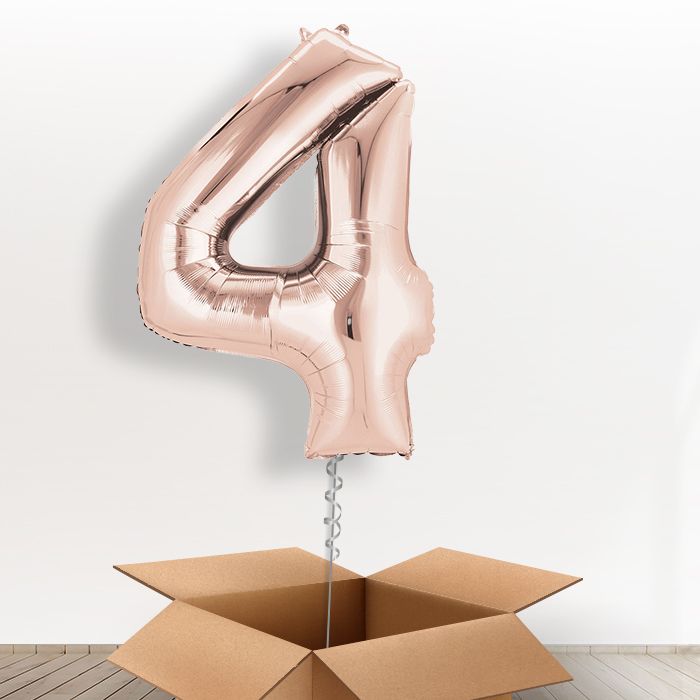 Big Rose Gold Number 4 Balloon Number in a Box - Giant Number | Small Indoor Plants