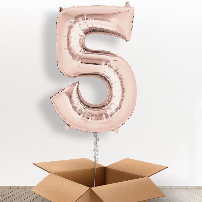 Big Rose Gold Number 5 Balloon Number in a Box - Giant Number | Small Indoor Plants