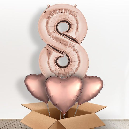 Rose Gold Giant Number 8 Balloon in a Box Gift - Giant Number and 3 Balloons | Small Indoor Plants