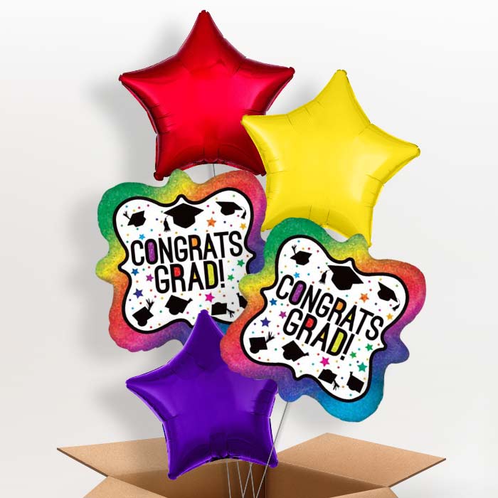 Rainbow Graduation Balloons Delivered in a Box - 5 Balloon | Small Indoor Plants