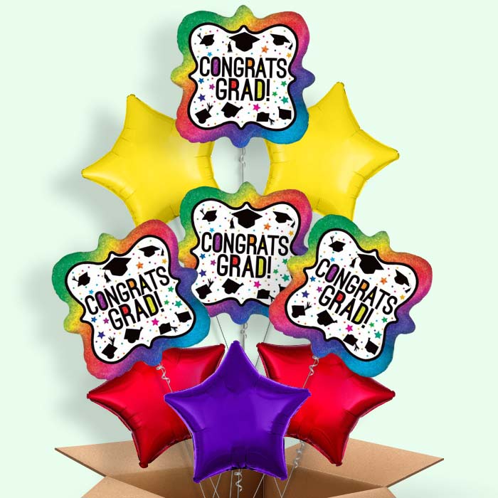 Rainbow Graduation Balloons Delivered in a Box - 9 Balloon | Small Indoor Plants
