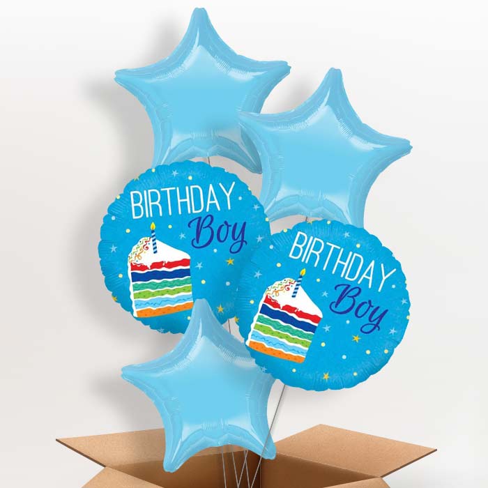 Birthday Boy Cake Blue Balloon in a Box - 5 Balloon | Small Indoor Plants