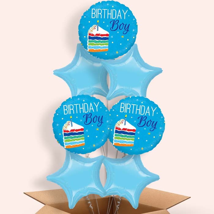 Birthday Boy Cake Blue Balloon in a Box - 7 Balloon | Small Indoor Plants