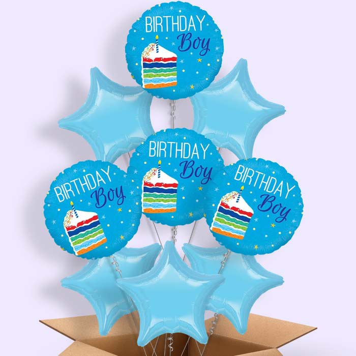 Birthday Boy Cake Blue Balloon in a Box - 9 Balloon | Small Indoor Plants