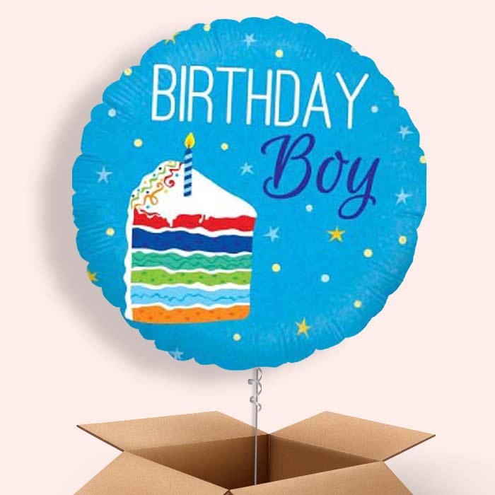 Birthday Boy Cake Blue Balloon in a Box - 1 Balloon | Small Indoor Plants