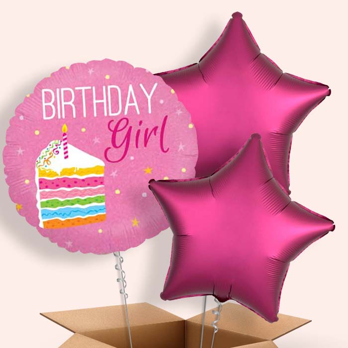 Birthday Girl Cake Pink Balloon in a Box - 3 Balloon | Small Indoor Plants
