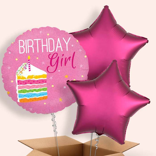 Birthday Girl Cake Pink Balloon in a Box - 3 Balloon | Small Indoor Plants
