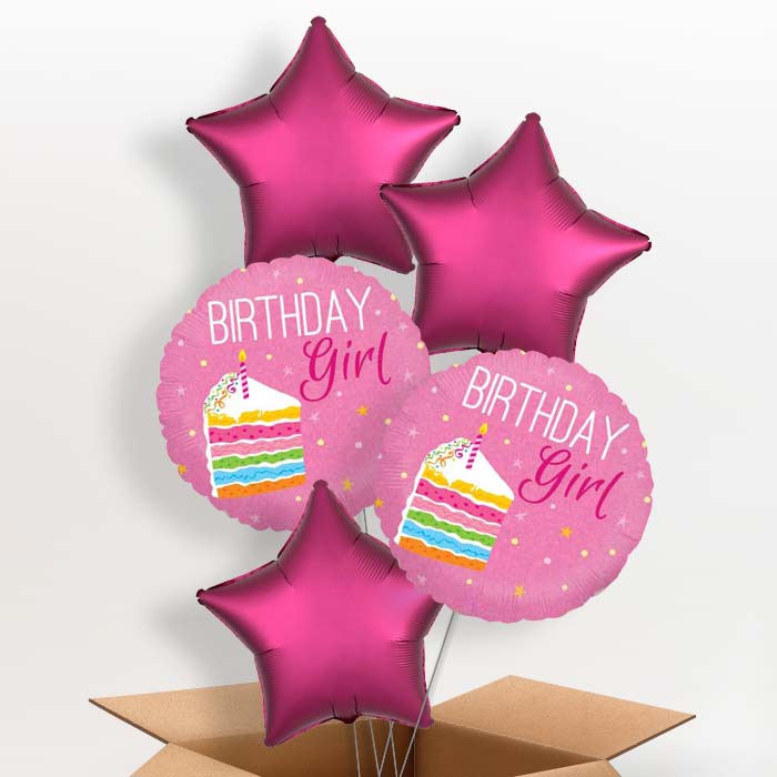 Birthday Girl Cake Pink Balloon in a Box - 5 Balloon | Small Indoor Plants