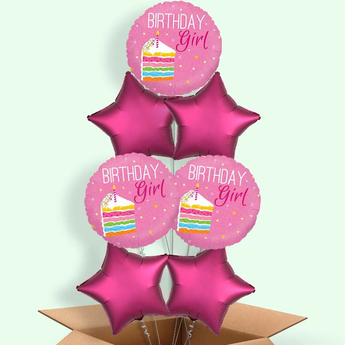 Birthday Girl Cake Pink Balloon in a Box - 7 Balloon | Small Indoor Plants
