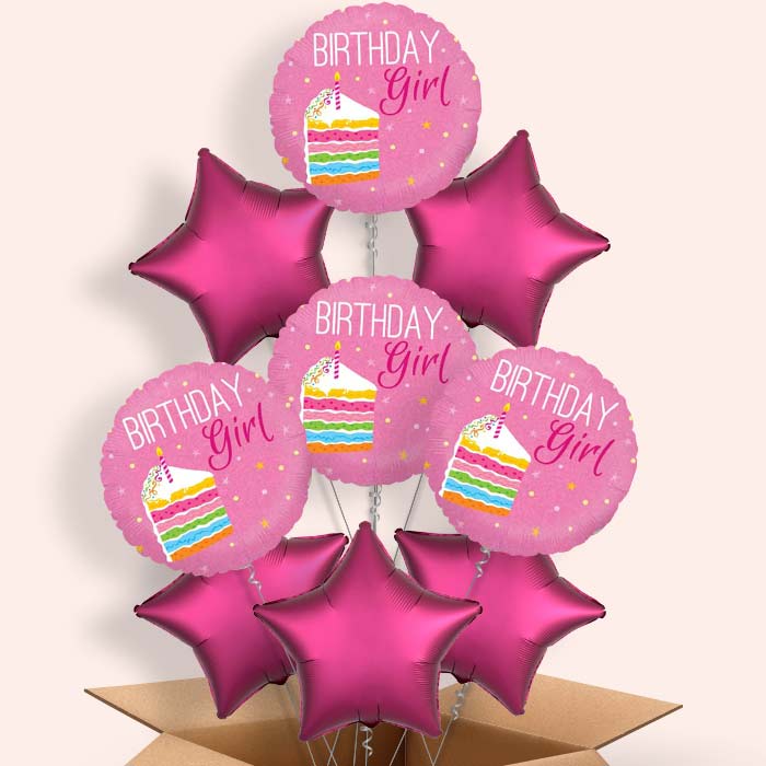 Birthday Girl Cake Pink Balloon in a Box - 9 Balloon | Small Indoor Plants