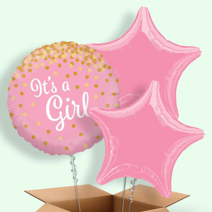 New Baby Balloon Delivery (Pink Confetti) - 3 Balloon | Small Indoor Plants