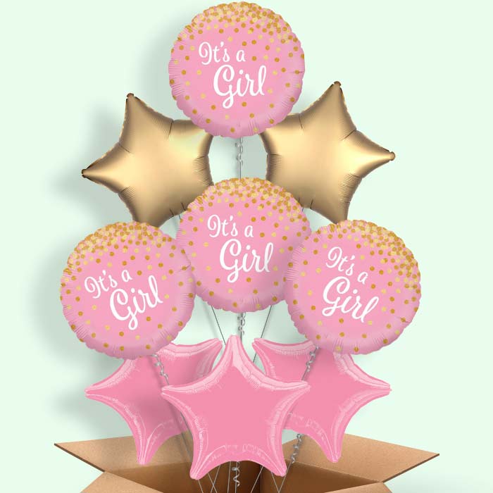 New Baby Balloon Delivery (Pink Confetti) - 9 Balloon | Small Indoor Plants