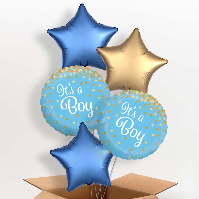New Baby Balloon in a Box (Blue Confetti) - 5 Balloon | Small Indoor Plants