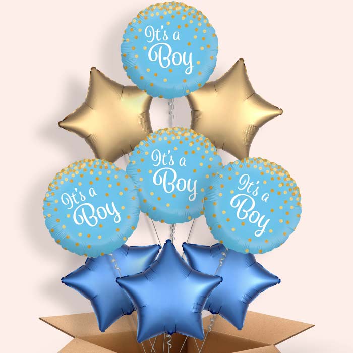 New Baby Balloon in a Box (Blue Confetti) - 9 Balloon | Small Indoor Plants