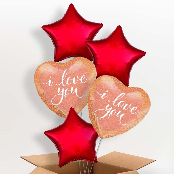 I Love You Balloons in a Box (Rose Gold) - 5 Balloon | Small Indoor Plants