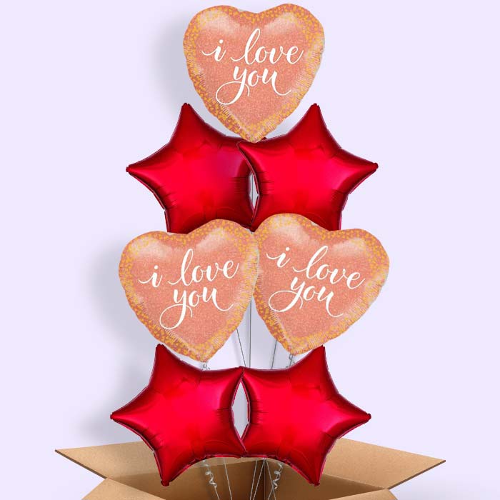 I Love You Balloons in a Box (Rose Gold) - 7 Balloon | Small Indoor Plants