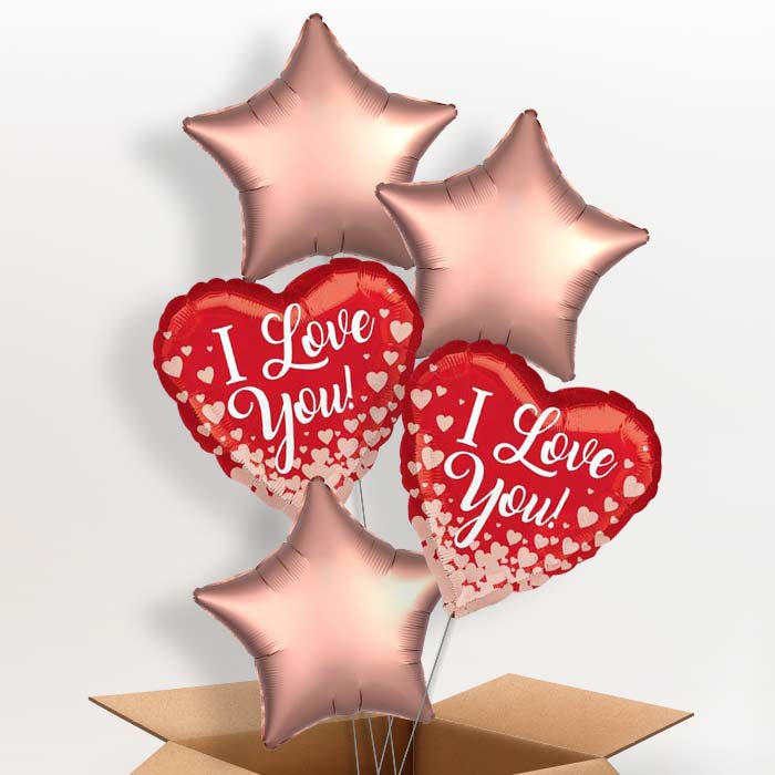 I Love You Balloons in a Box (Rose Gold Hearts) - 5 Balloon | Small Indoor Plants