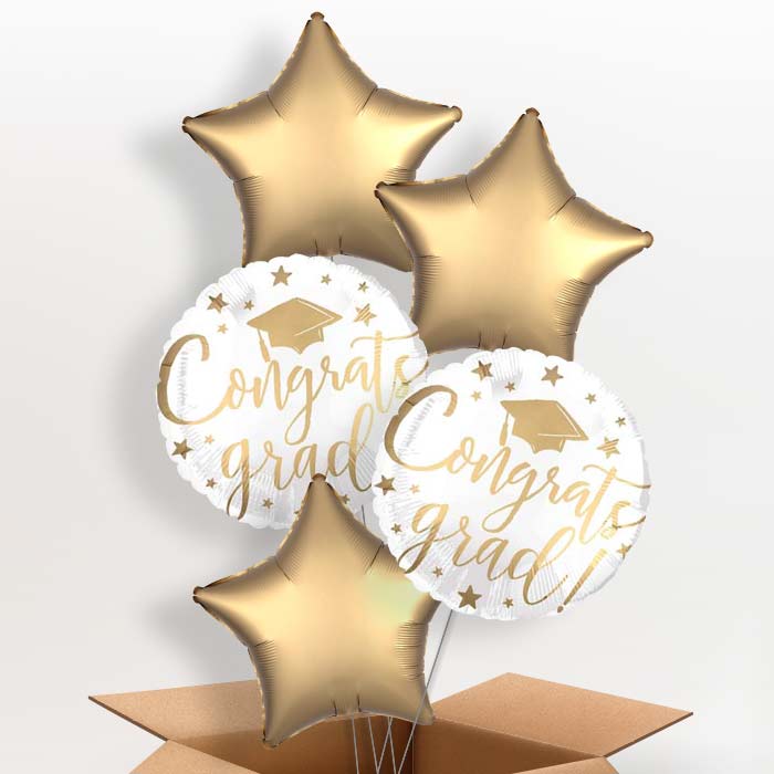 White Graduation Helium Balloons in a Box - 5 Balloon | Small Indoor Plants