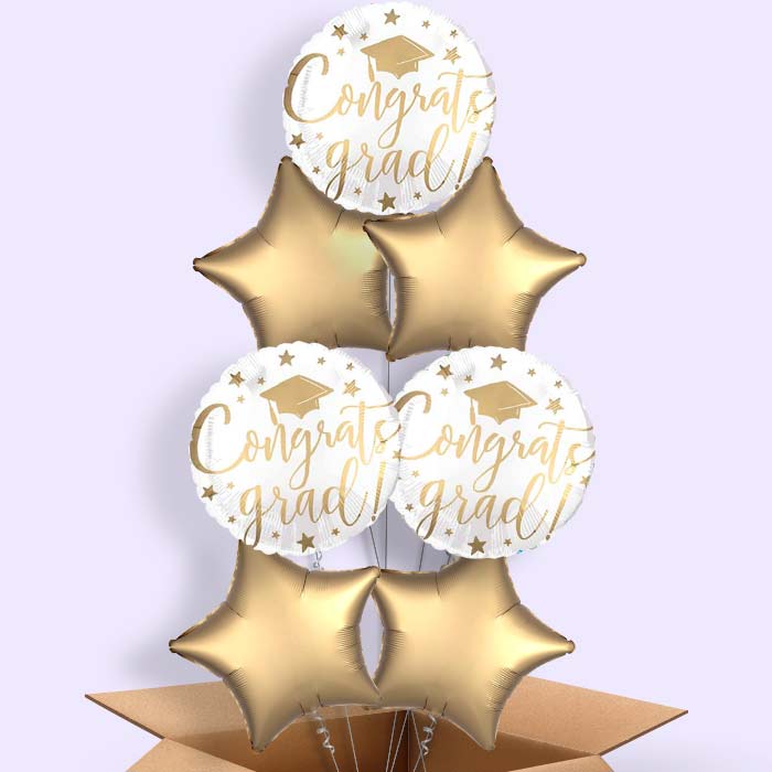 White Graduation Helium Balloons in a Box - 7 Balloon | Small Indoor Plants