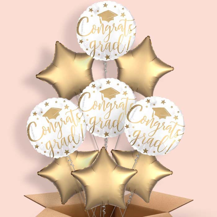 White Graduation Helium Balloons in a Box - 9 Balloon | Small Indoor Plants