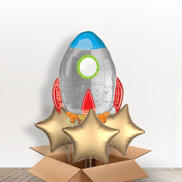 Space Rocket Helium Balloon in a Box - With 3 Plain Balloons | Small Indoor Plants