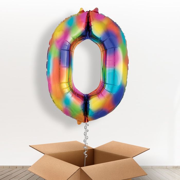 Big Rainbow Splash Number 0 Balloon Number in a Box - Giant Number | Small Indoor Plants