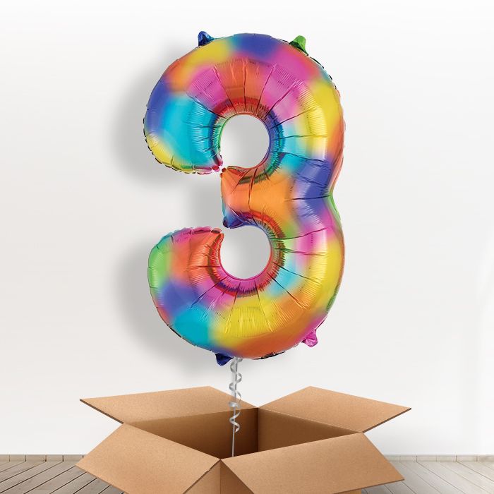 Rainbow Number 3 Balloon Number in a Box - Giant Number | Small Indoor Plants