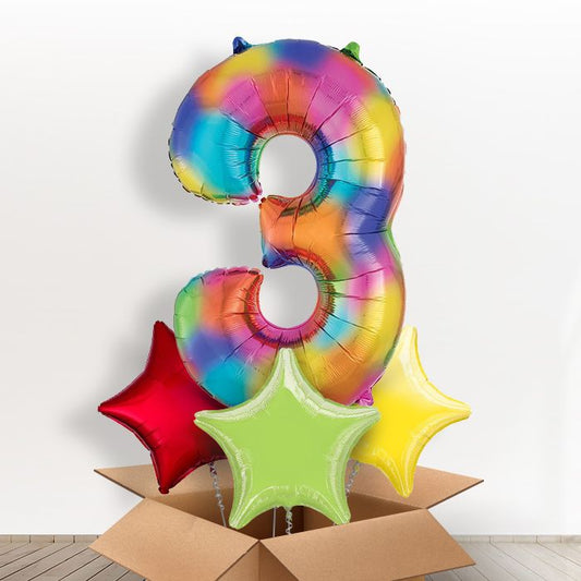 Rainbow Number 3 Balloon Number in a Box - Giant Number and 3 Balloons | Small Indoor Plants