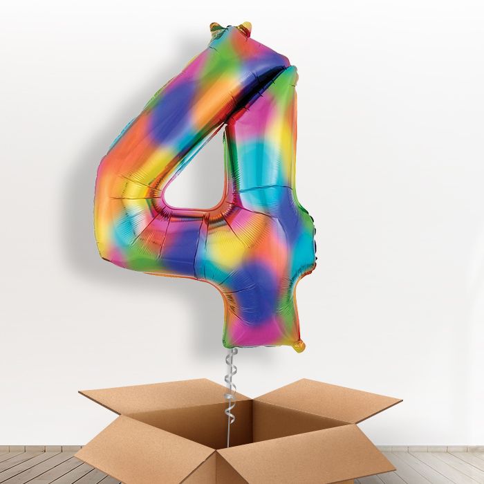 Rainbow Number 4 Balloon Number in a Box - Giant Number | Small Indoor Plants