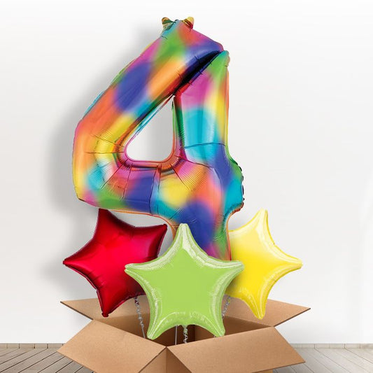 Rainbow Number 4 Balloon Number in a Box - Giant Number and 3 Balloons | Small Indoor Plants