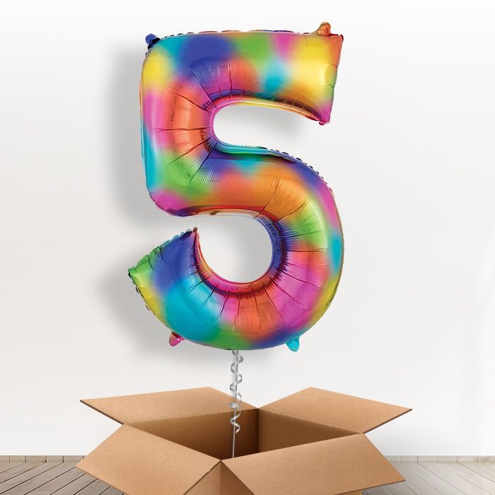 Rainbow Number 5 Balloon Number in a Box - Giant Number | Small Indoor Plants