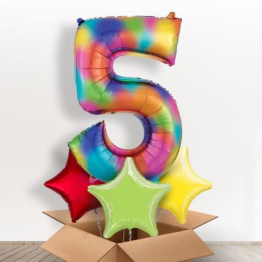 Rainbow Number 5 Balloon Number in a Box - Giant Number and 3 Balloons | Small Indoor Plants