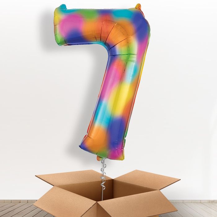 Rainbow 7 Balloon in a Box - Giant Number | Small Indoor Plants