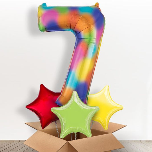 Rainbow 7 Balloon in a Box - Giant Number and 3 Balloons | Small Indoor Plants