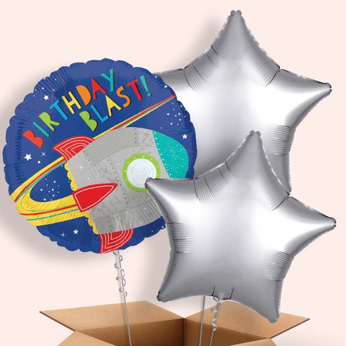 Space Rocket Birthday Balloon in a Box - 3 Balloon | Small Indoor Plants
