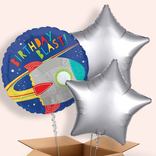 Space Rocket Birthday Balloon in a Box - 3 Balloon | Small Indoor Plants