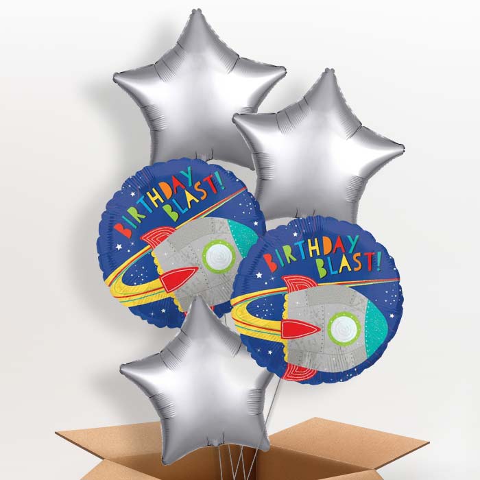 Space Rocket Birthday Balloon in a Box - 5 Balloon | Small Indoor Plants