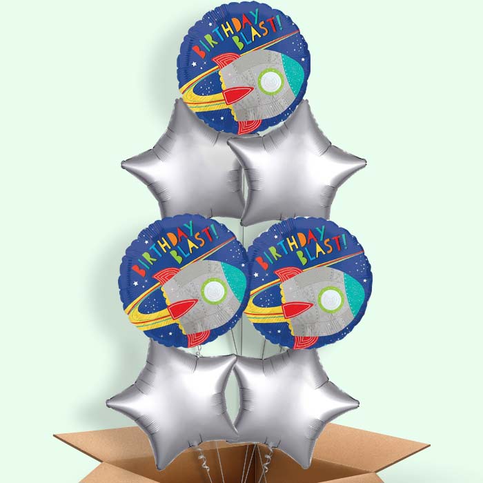 Space Rocket Birthday Balloon in a Box - 7 Balloon | Small Indoor Plants