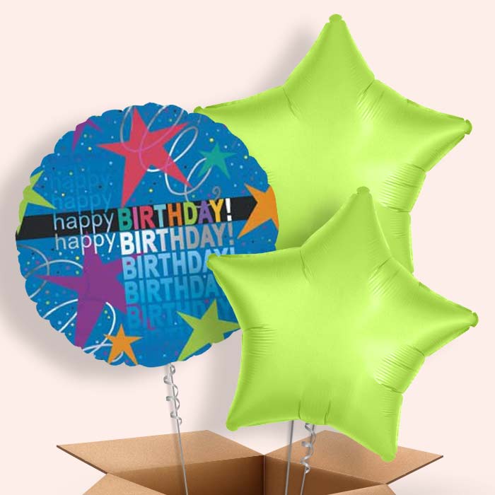 Happy Birthday Star Balloons in a Box - 3 Balloon | Small Indoor Plants