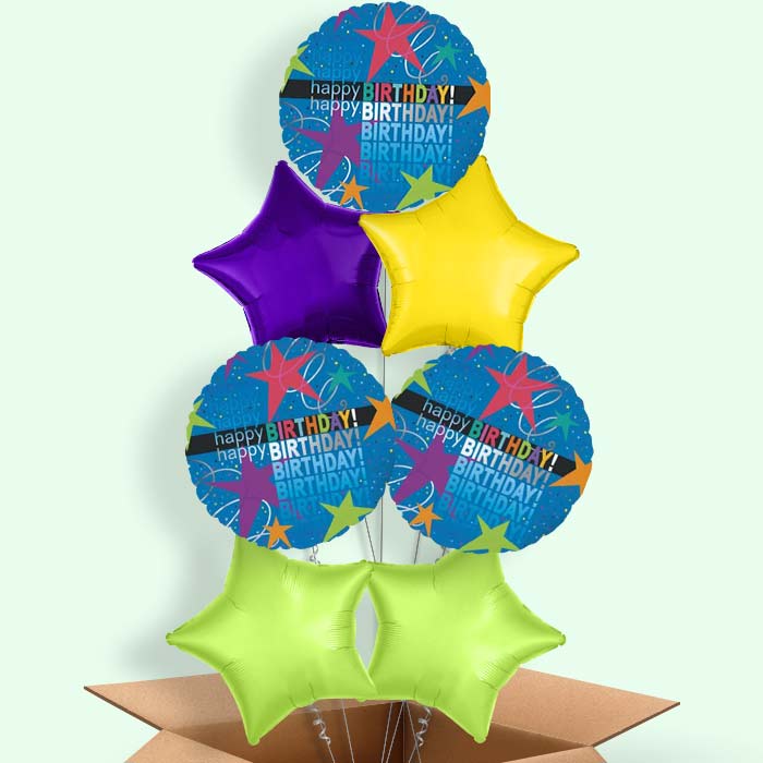 Happy Birthday Star Balloons in a Box - 7 Balloon | Small Indoor Plants