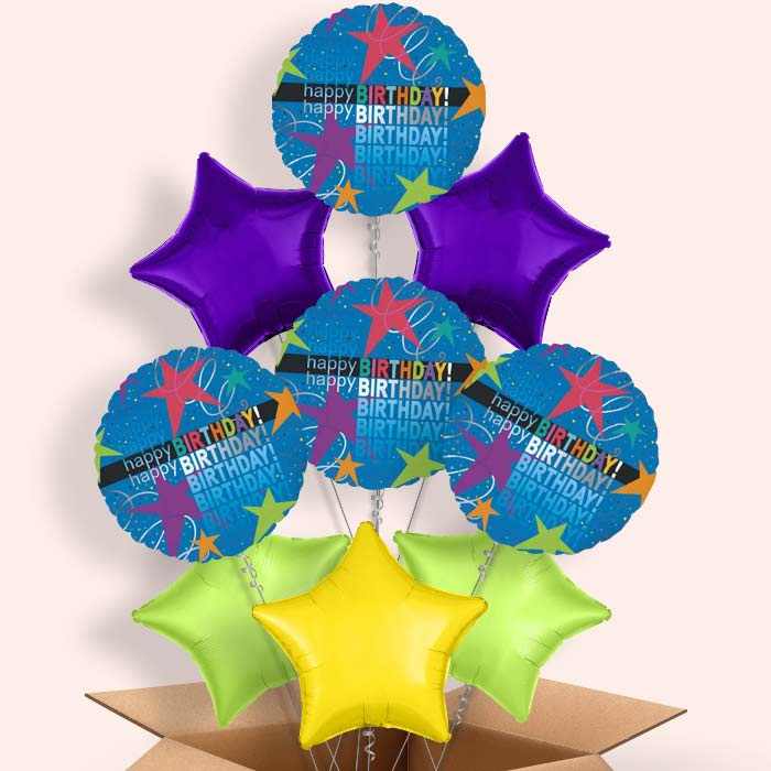 Happy Birthday Star Balloons in a Box - 9 Balloon | Small Indoor Plants