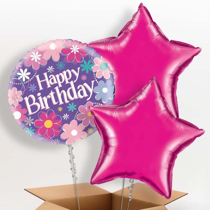 Flowers Happy Birthday Balloon in a Box - 3 Balloon | Small Indoor Plants