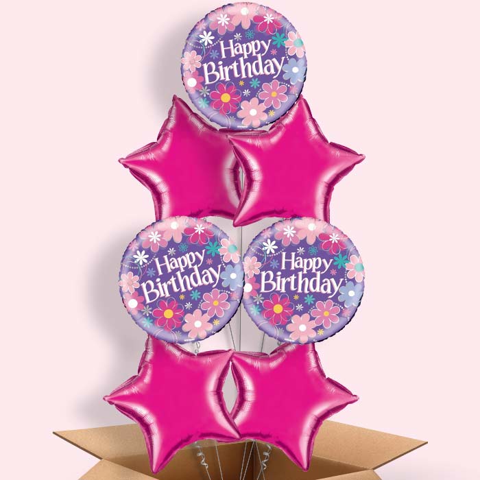 Flowers Happy Birthday Balloon in a Box - 7 Balloon | Small Indoor Plants