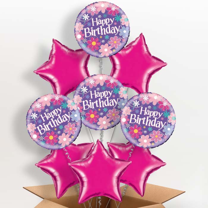 Flowers Happy Birthday Balloon in a Box - 9 Balloon | Small Indoor Plants