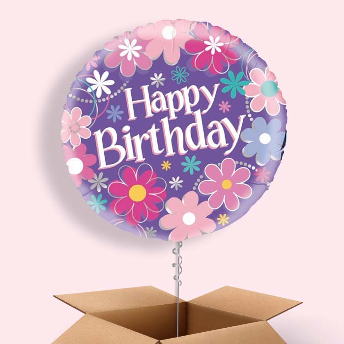 Flowers Happy Birthday Balloon in a Box - 1 Balloon | Small Indoor Plants