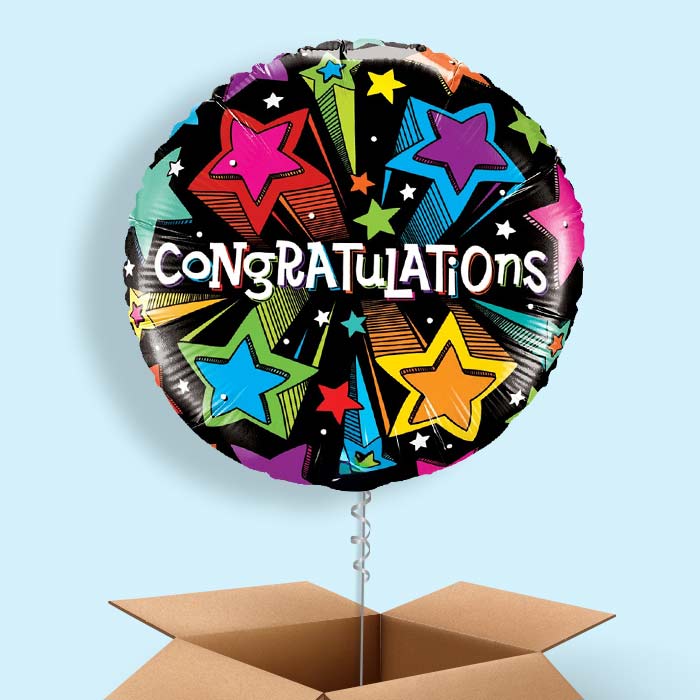 Congratulations Colourful Stars Helium Balloon in a Box